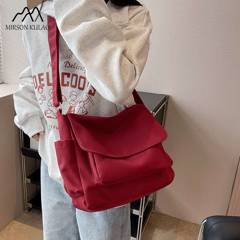 Ins Korean Style Simple Solid Color Japanese Crossbody Single Shoulder Canvas Male And Female Students Campus Messenger Bag