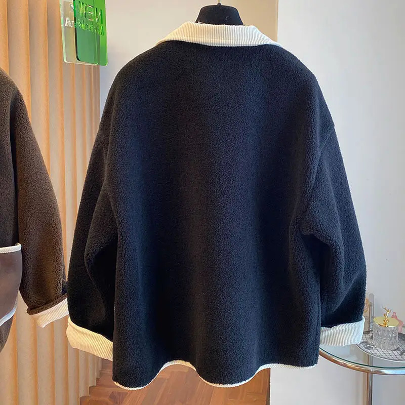 Lamb Fur Coat Womens Korean Version Loose Slimming Thick Warm Plus Size Splicing Fur Coat 241106