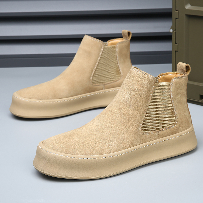 2025 New Designer British Men's High Top Handmade Casual Leather Ankle Men's Elegant Boots Outdoor Men's Warm Plush Fur Shoes