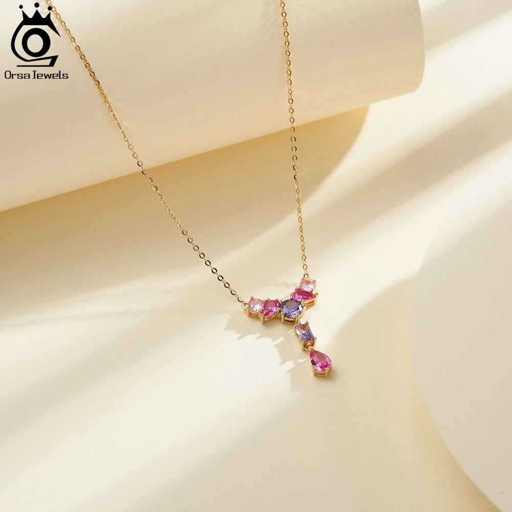 ORSA JEWELS 925 sterling silver Y-shaped 4A cubic zirconia pendant necklace womens handmade necklace party jewelry gift EQN74 241106