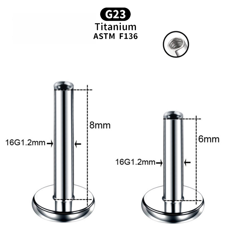 10Pcs G23 Titanium Stud Earring Lip Labret Piercing Post 14G 16G 18G Internally Threaded Daith Tragus Dimple Rings Helix Accessories