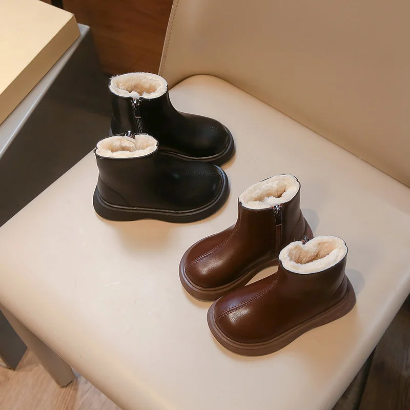 Childrens Boots Padded Thickened Boys and Girls Cotton Shoes Size 23-35 Versatile Non-slip Kids Baby Martin Boots Shoes 241106