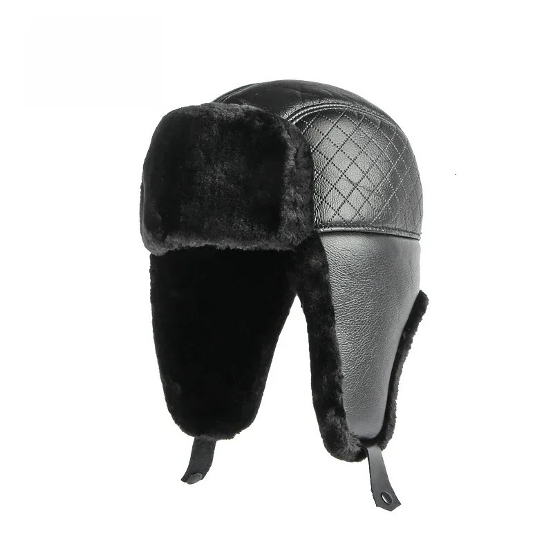 Outdoor Winter Mens Fur Bomber Hat Thick Warm Hunter Pilot Cavalry Ear Hoods Flip up Ski Usanka Hat Russian Ski Hat 241106