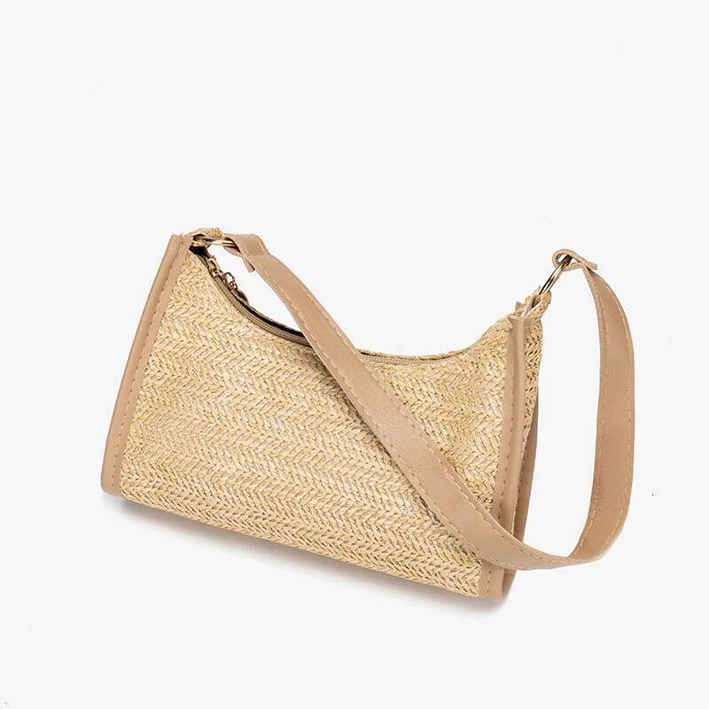 Designer Bag Straw Woven Hand-Held Rice Shoulder Bag, Women's Armpit Bag, New Fashionable Color Blocking Woven Large Capacity Shoulder Bag
