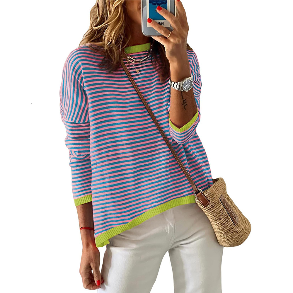2025 Autumn And Winter New Women's Casual Round Neck Striped Designer Long Sleeved Casual Sweater Wool Sweater