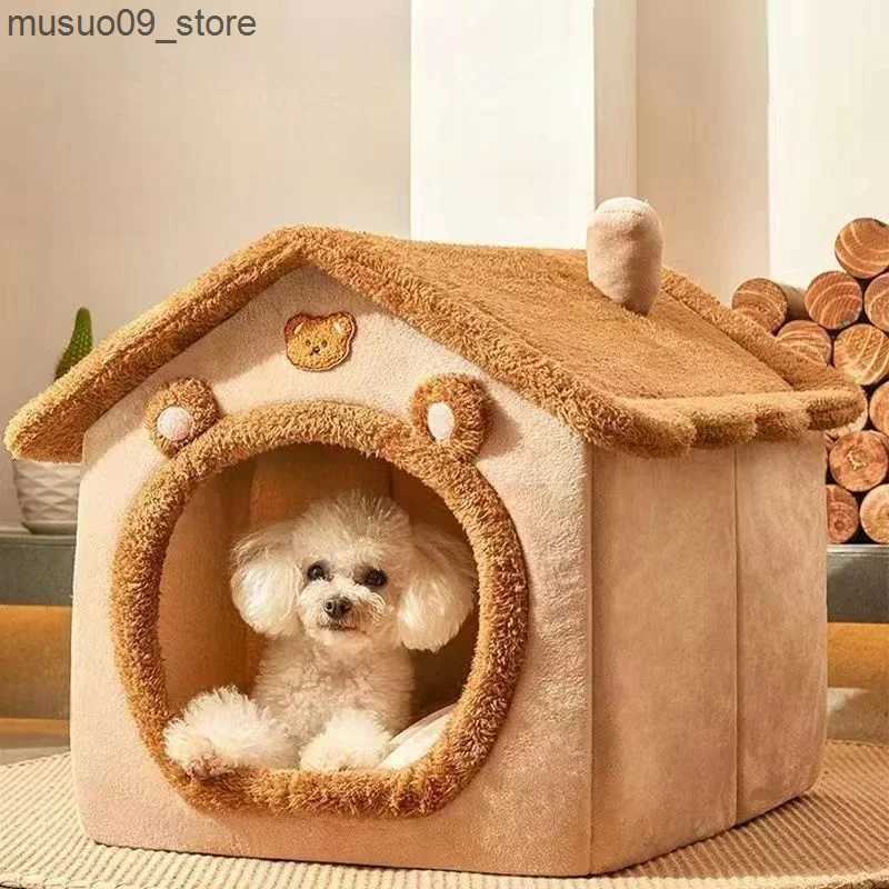 kennels pens Cat Supplies Soft Cat Bed House Deep Sleep Winter House Dog Cover Pet Tent Removable Mat L240910