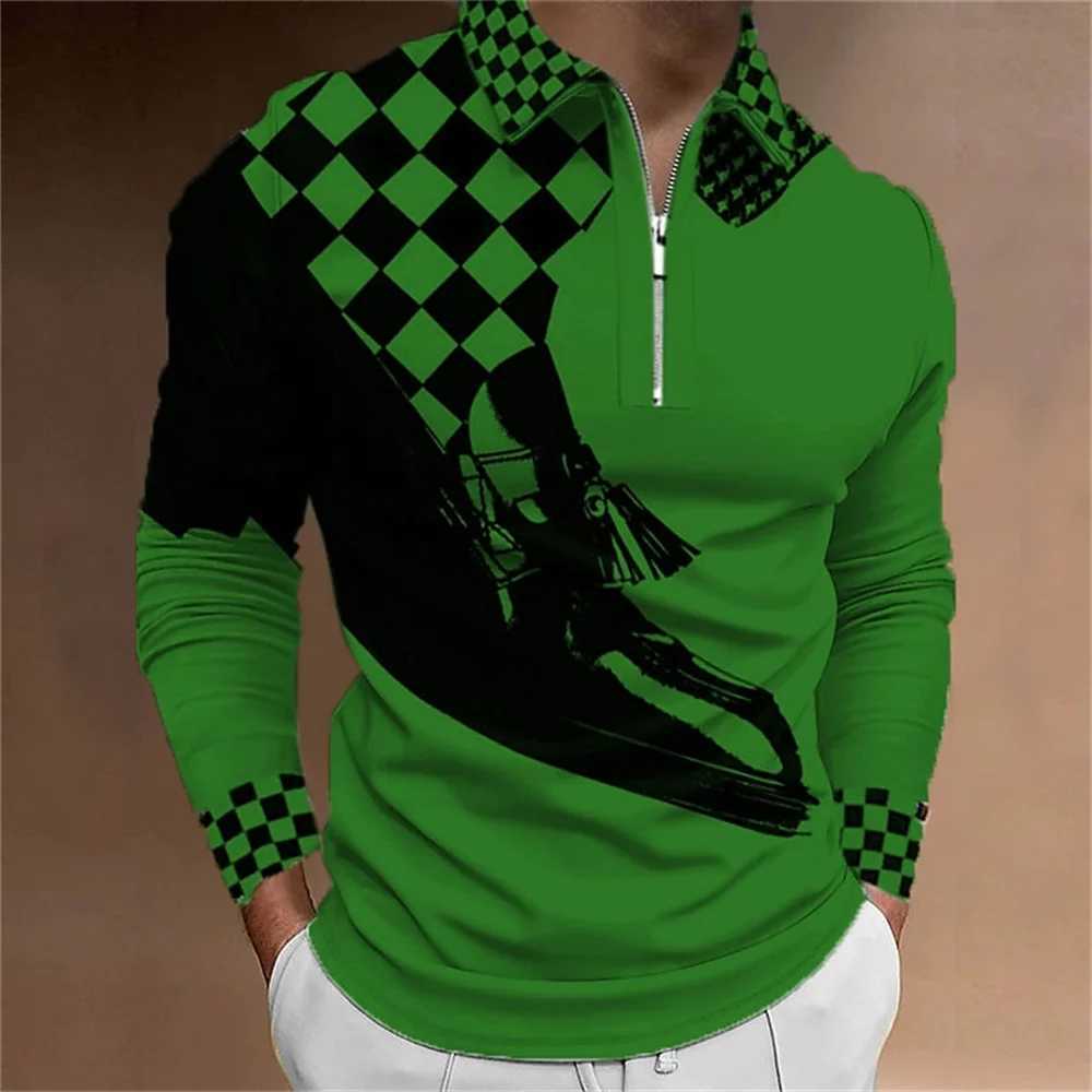 Mens 3D Splicing Pattern Printed Fashion T-shirt Collar T-shirt Mens Top Casual Zipper Long Sve T-shirt Mens W241106