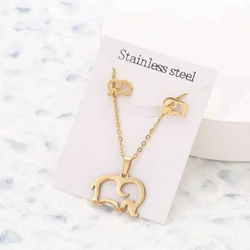 30 sets/batch of stainless steel gold colored flower cat pendant chains necklaces earrings grammar jewelry sets X241106