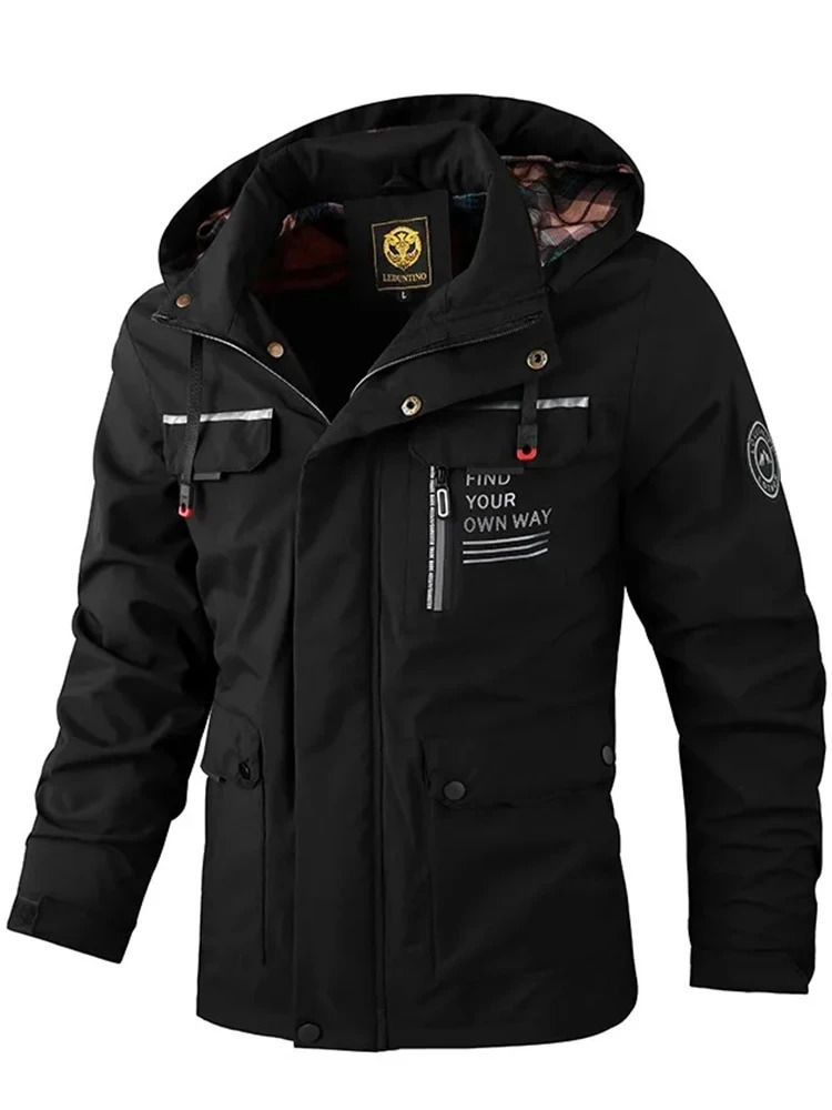 Fashion Mens Casual Windbreaker Jackets Hooded Jacket Man Waterproof Outdoor Soft Shell Winter Coat Clothing Warm Plus Size 241106