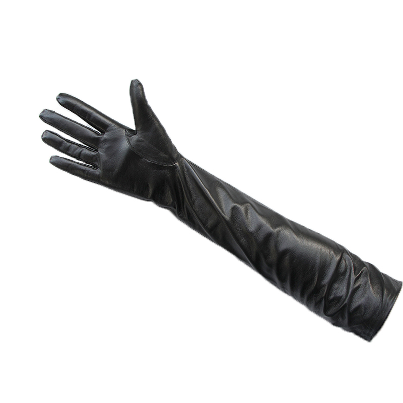 Long gloves Women's Genuine Leather Gloves Black Long Sheepskin Glove Over Elbow 40cm50cm60cm Ladies Mittens Winter Velvet Warm Fashion Arm Sleev