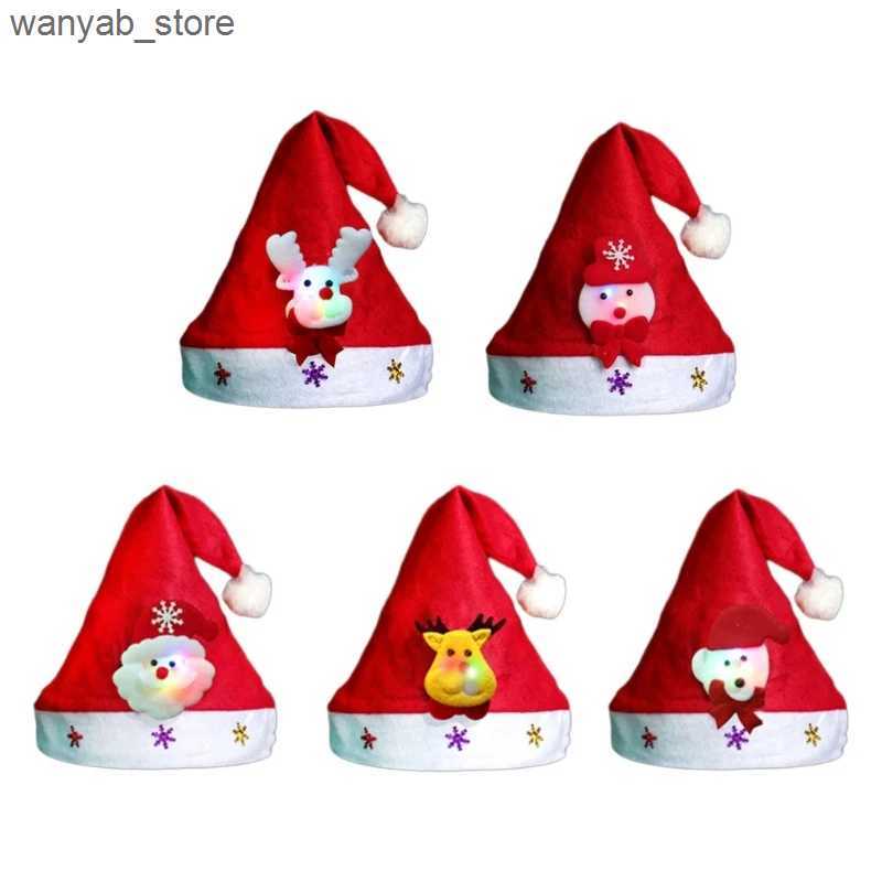Wide Brim Hats Bucket Hats Holiday Decor LED Light up Christmas Hats Eye Catching Led Flashing Plush Hat L240910