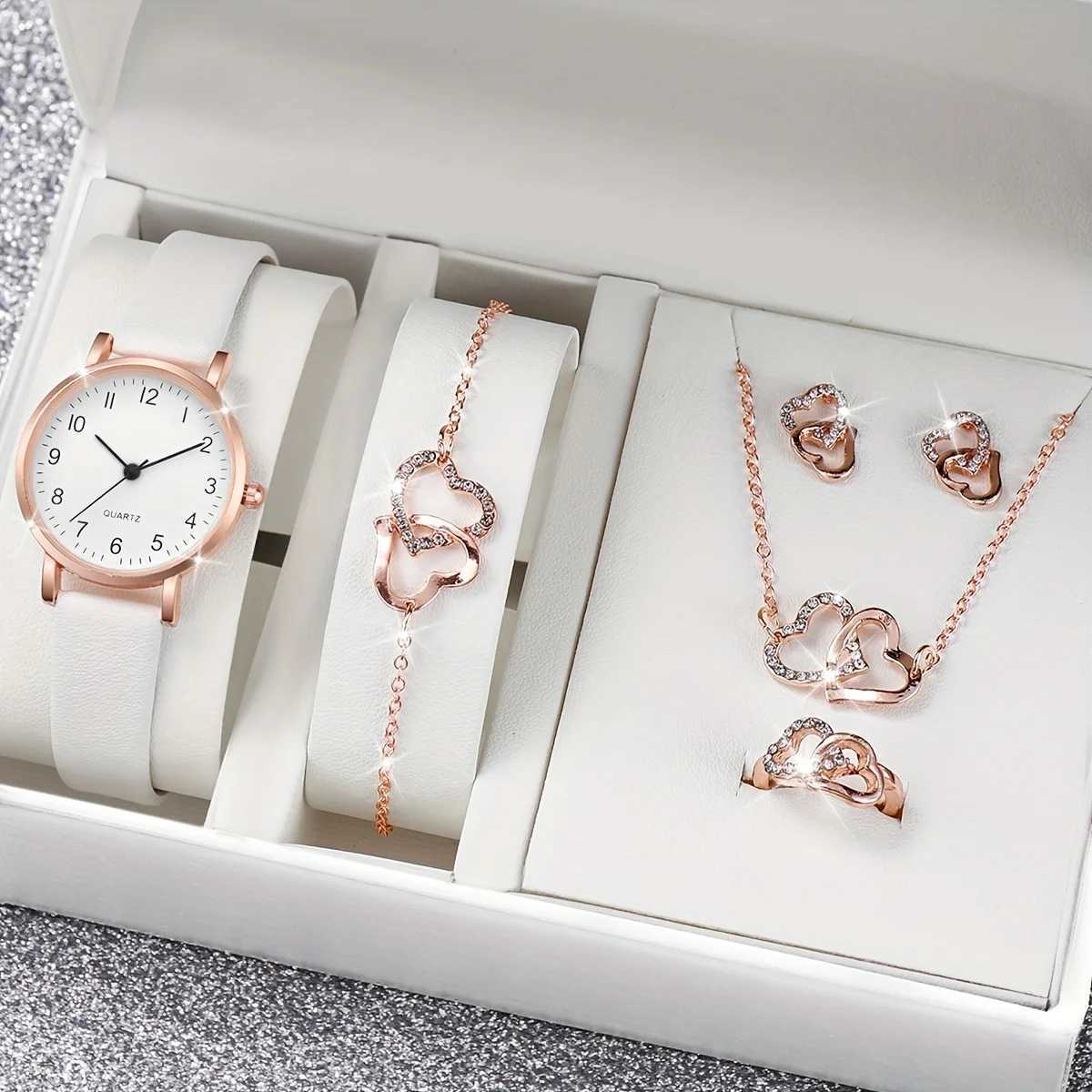 6 pieces/set of Wens watches casual and fashionable quartz watches simulated PU leather watches and jewelry sets gifts from Vntines to her X241106