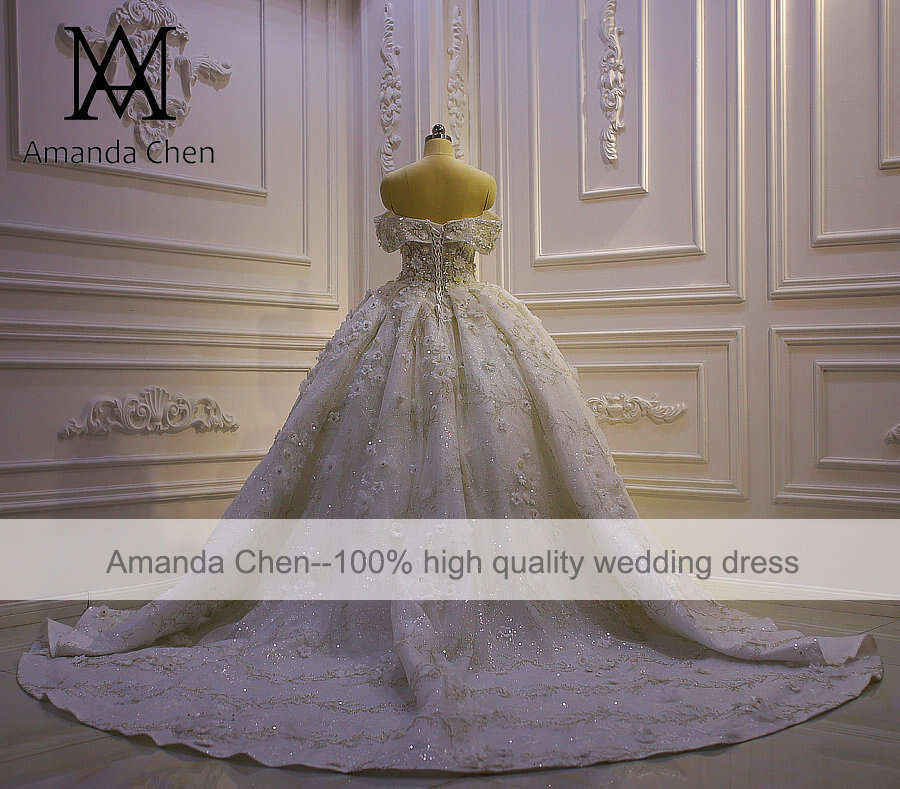 Customized vestido novia civil Off Shoulder Lace Appliqued 3D wers Wedding Dress