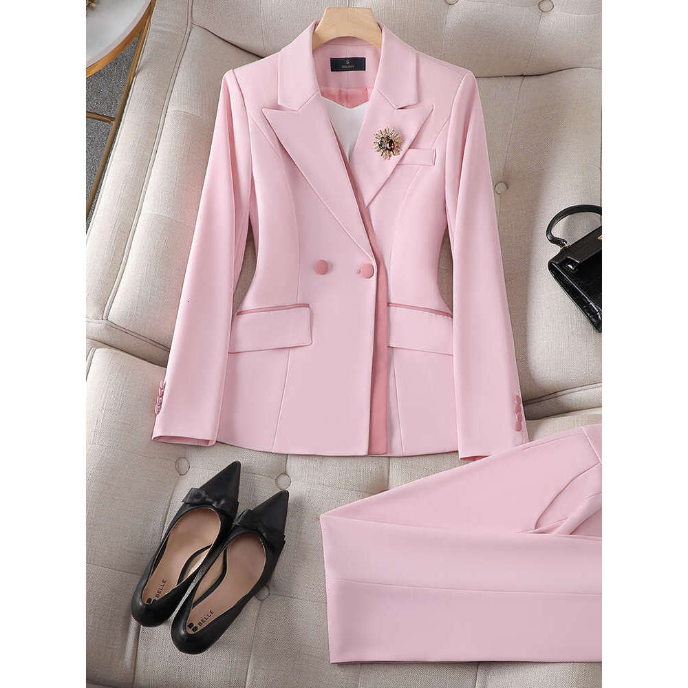 Women's Winter Retro Casual Irregular Jacket Commuting Solid Double Breasted Suit Half Skirt Two-Piece Set