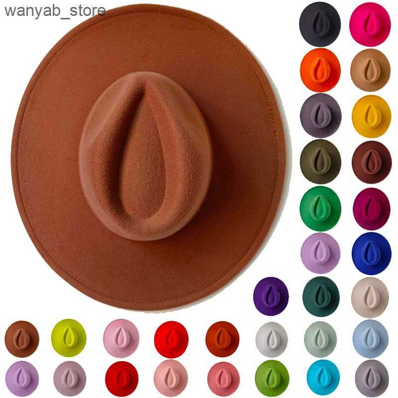 Wide Brim Hats Bucket Hats Gorras Hat Fedoras 9.5cm Wide Brim Hat Womens Winter Mens Hat Denim Felt Womens Hat New Fedora Sombreros L240910