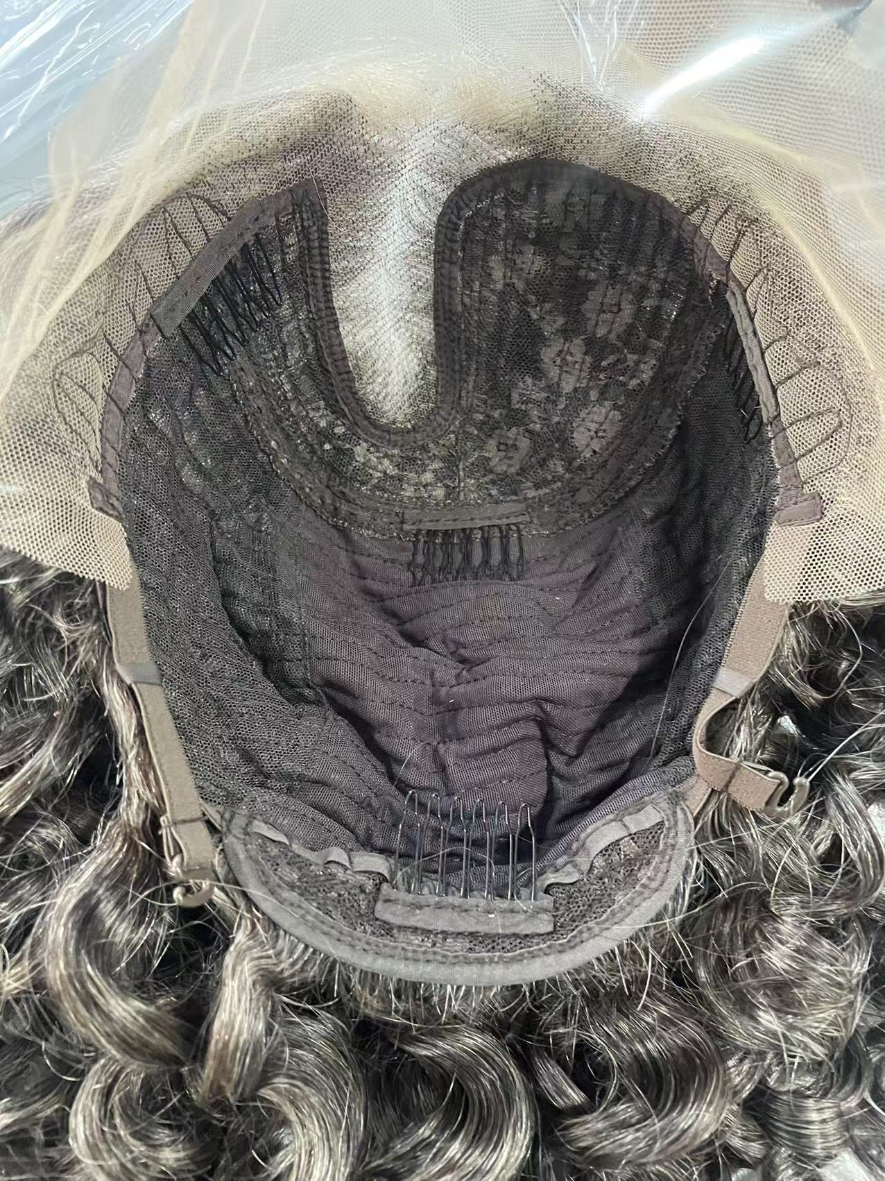 Gray lace frontal wigs human hair medium langth curly hd lace 13x4x1 T part grey wigs brazilian hair salt and pepper black white mixed
