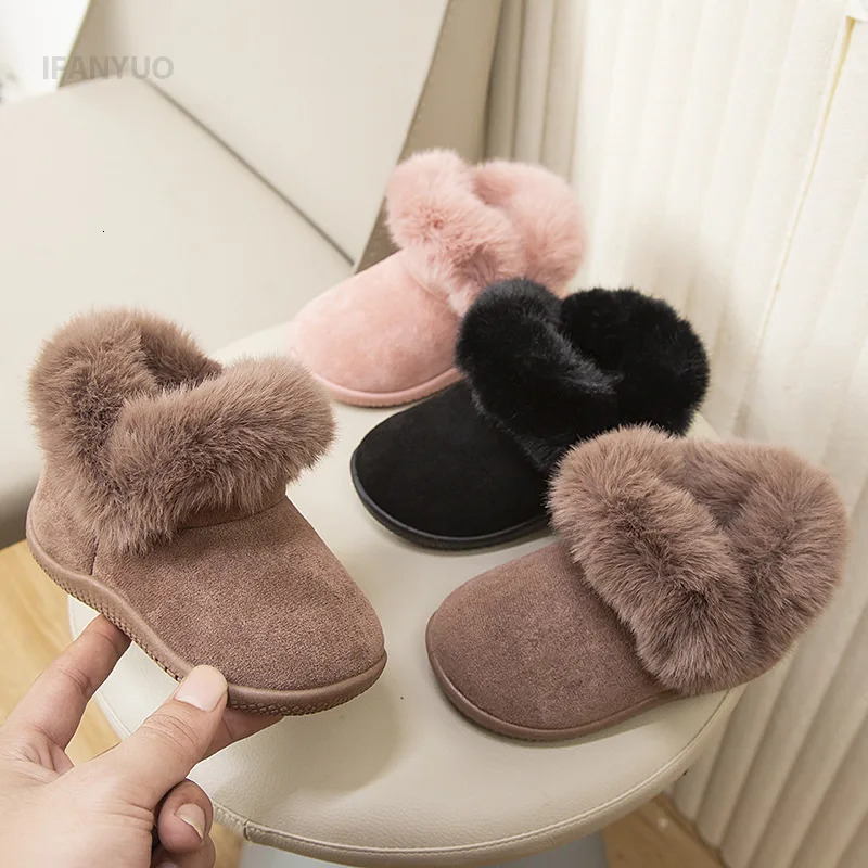Childrens snow boots plush winter fashion boys and girls baby 0-4 years old thick velvet warm soft soled cotton shoes 241106