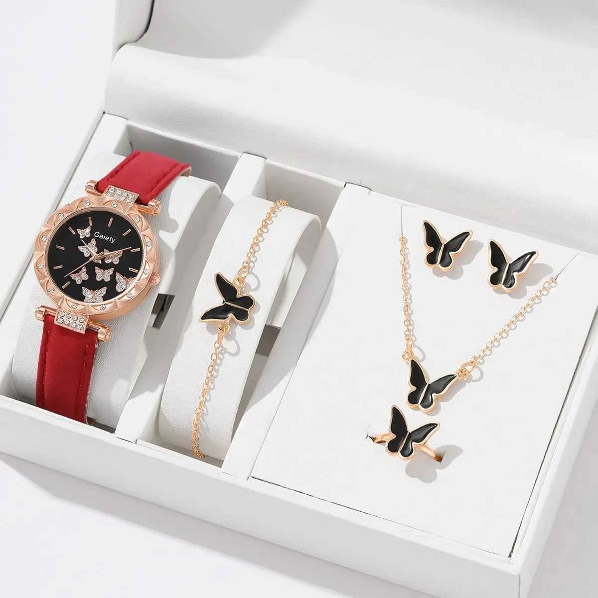 6/1-piece set of Wenmei crystal rhinestone watch ring necklace bracelet set (no box) X241106