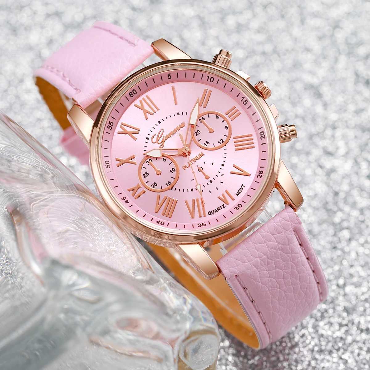 5 pieces/set of Geneva watches fashionable leather straps quartz watches jewelry sets (without boxes) X241106