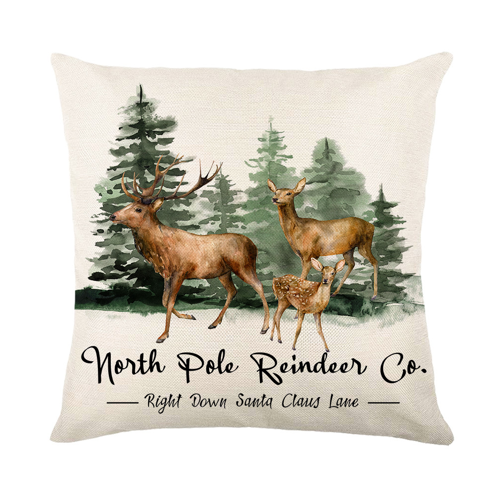 Linen Throw Pillow Cover Christmas moose print pillow case Home Decor Pillowcase Square Cushion Cover for Sofa Bed Couch