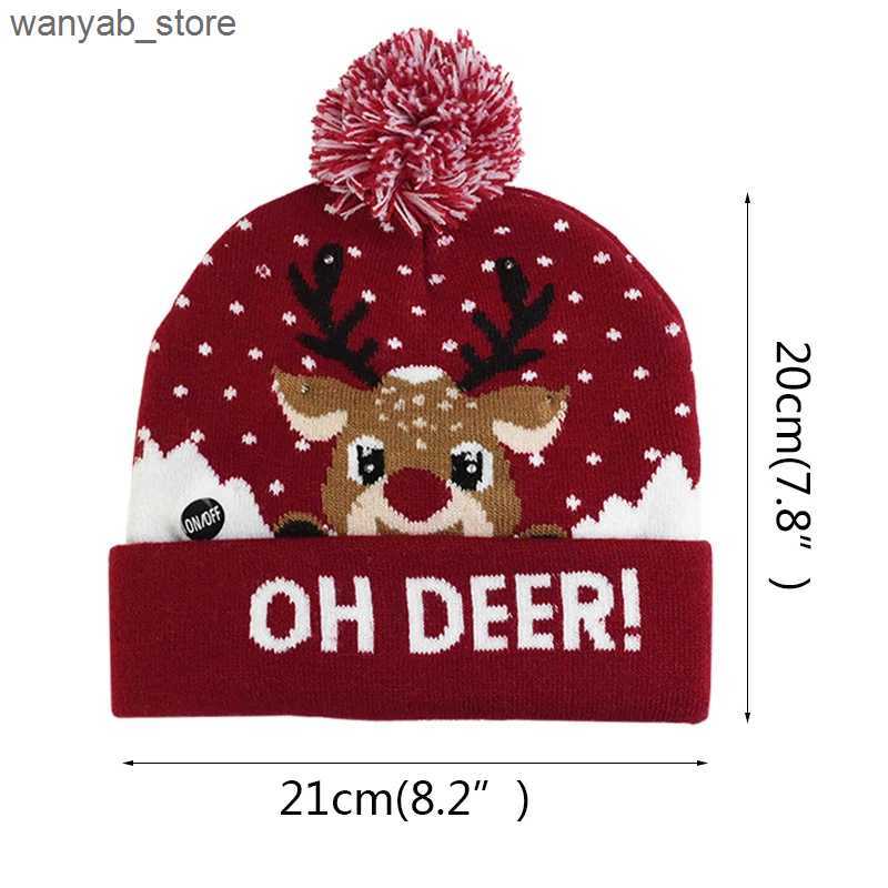Wide Brim Hats Bucket Hats Christmas Hats Sweater Santa Elk Knitted Beanie Hat With LED Light Up Cartoon Patteren Christmas Gift For Kids New Year Sup