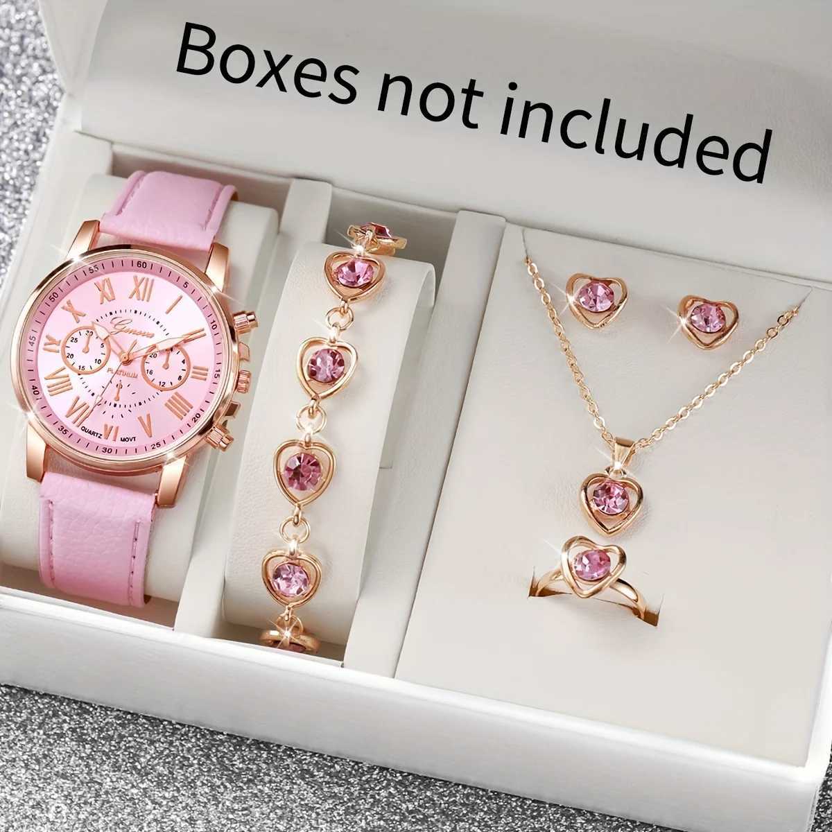 Glitzy 6-piece/set Wens quartz watch and jewelry set - fashionable PU leather watch with sparkling rhinestone X241106