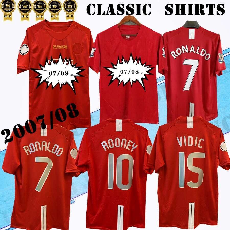 2007 2008 Retro soccer jerseys Long sleeved Ronaldo Rooney Giggs Nani Manches home away Scholes Tevez BERBATOV VIDIC vintage classic football shirs