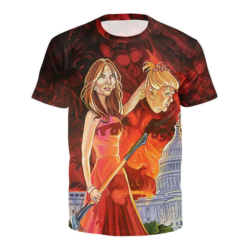 shanshi mens designer t shirt 2024 Summer Short sleeved Trump T-shirt Digital Printed Round Neck Men's and Women's Top