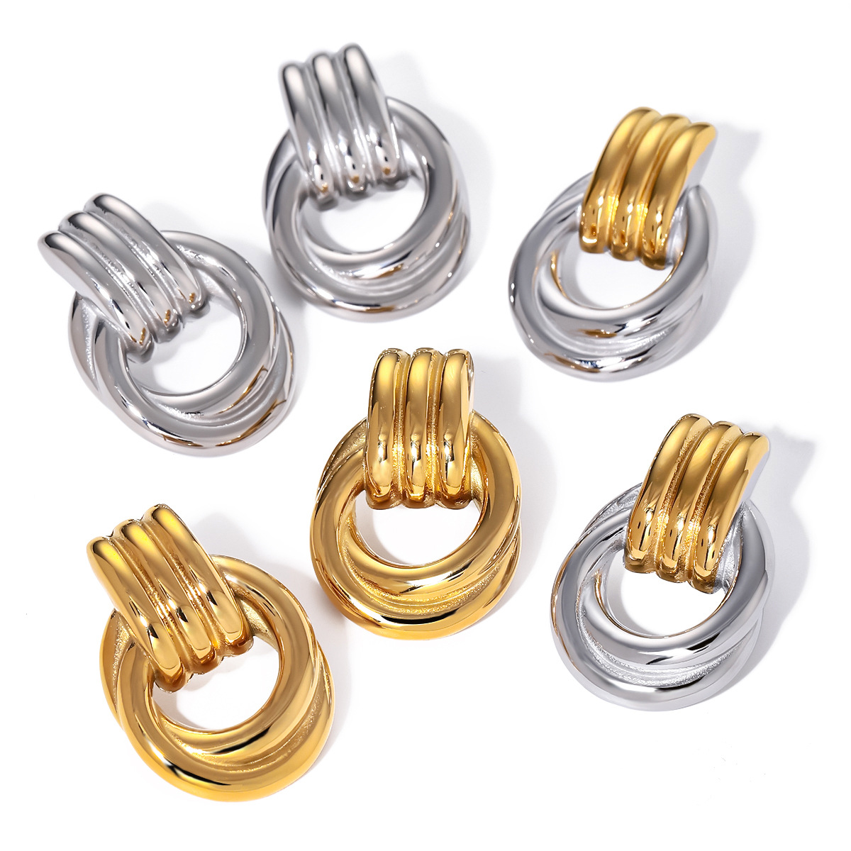 Designer Stainless Steel 18K Gold Earrings for Women Double Circle Round Earrings Parties Wedding Gifts Factory Wholesale Customization 3121