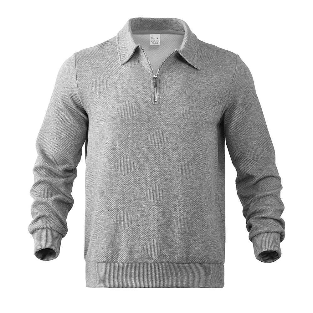 Casual solid color jacquard sportswear mens autumn retro collar zipper shirt mens fashion long Sve Pulleys W241106