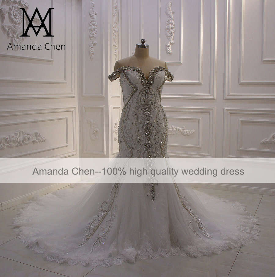 hochzeitskleid Off Shoulder Rhinestore Crystal Mermaid Wedding dress