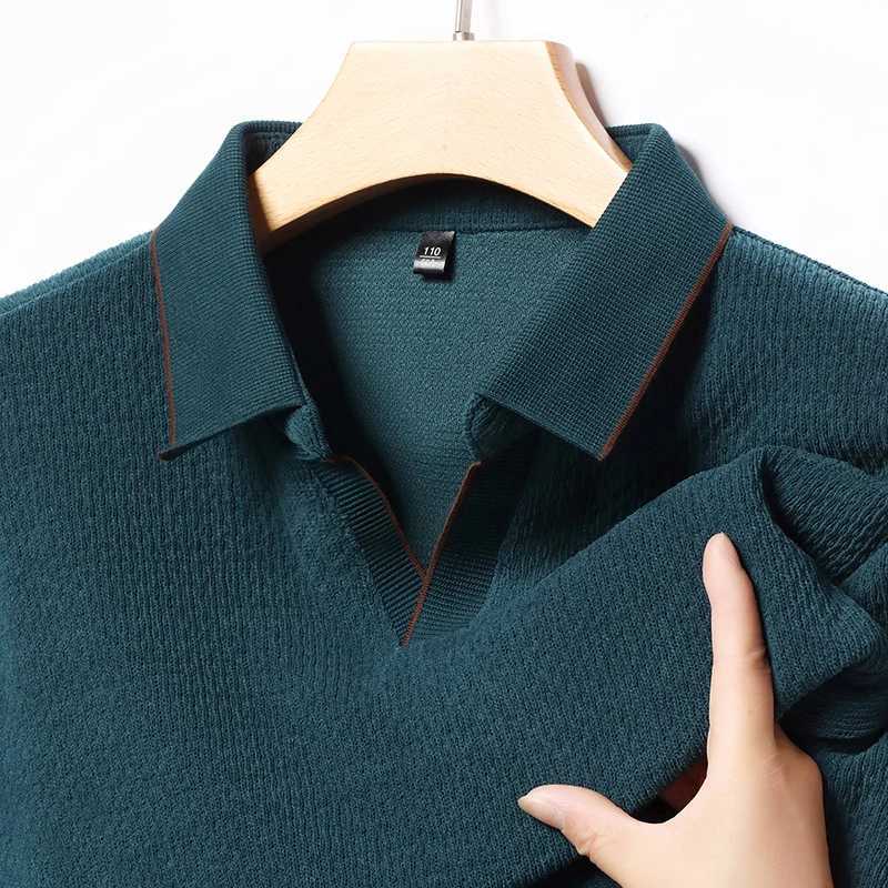 Luxury Quty Designer 2024 Autumn Mens New Solid Color Wool Long Sved Shirt Fashion Casual Scissor Neck T-shirt Top W241106