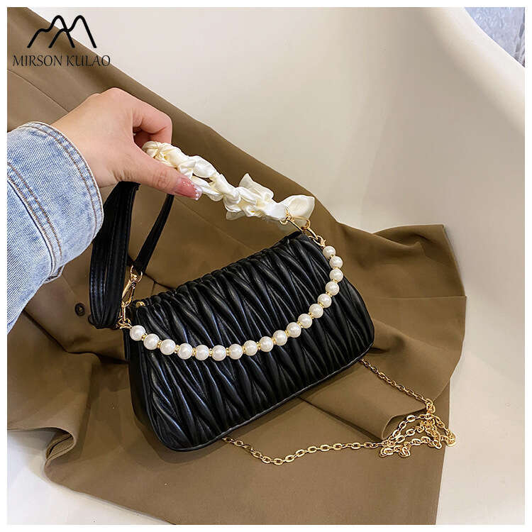 Korean Design O Small Pearl Handbag For Women With A Foreign Style Texture All Draped Chain Single Shoulder Crossbody Bag