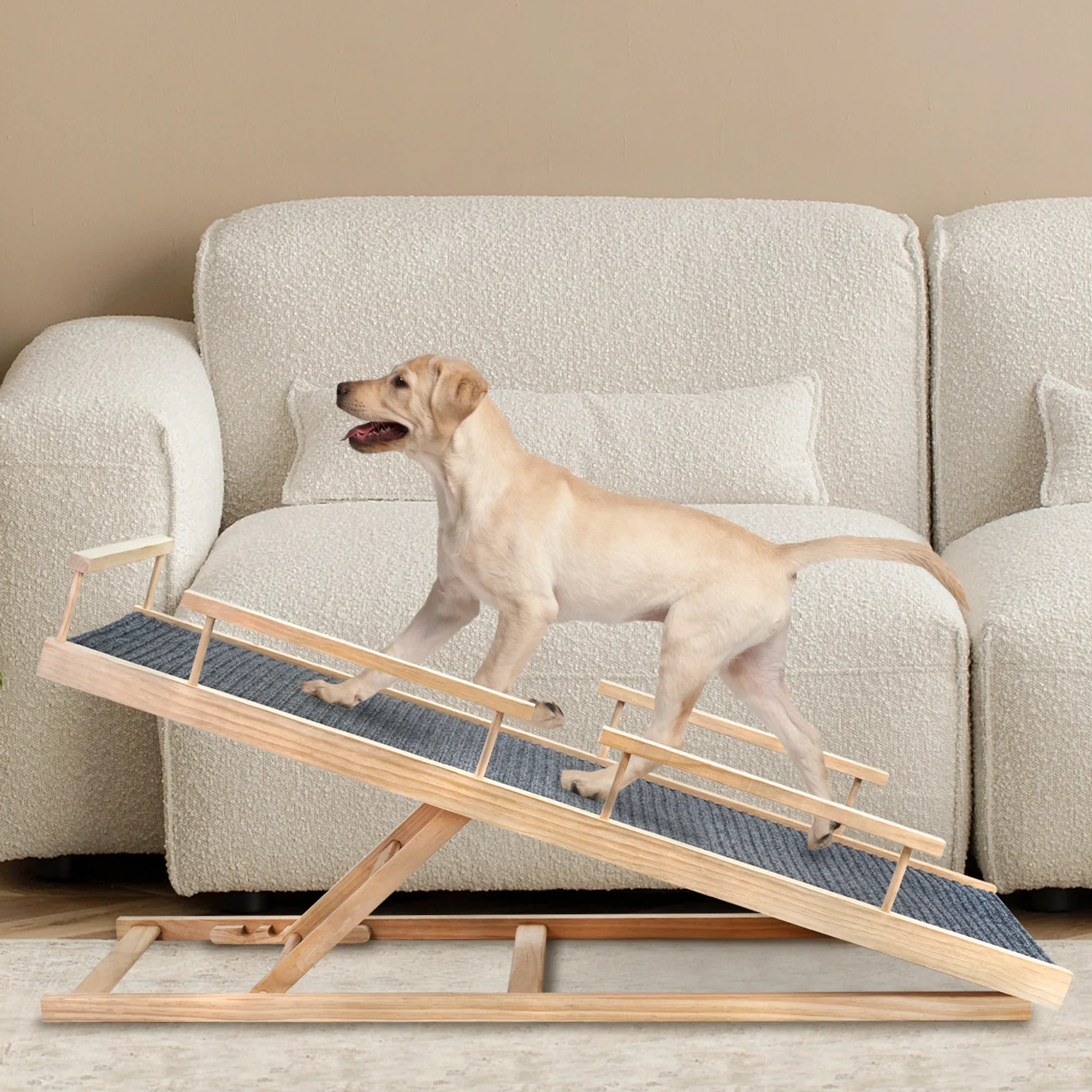 Portable Wood Dog Cat Folding Ramp for Couch Car Bed Pet Ramp with Non Slip Mat Safety Side Rails Dog Cat Ladder Up