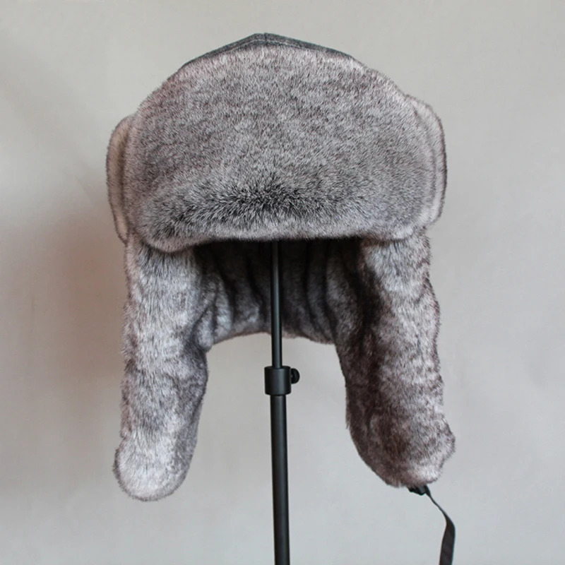 Mens Russian bomber hat winter Ushaka trap hat with earrings womens faux fur childrens snow hat 241106