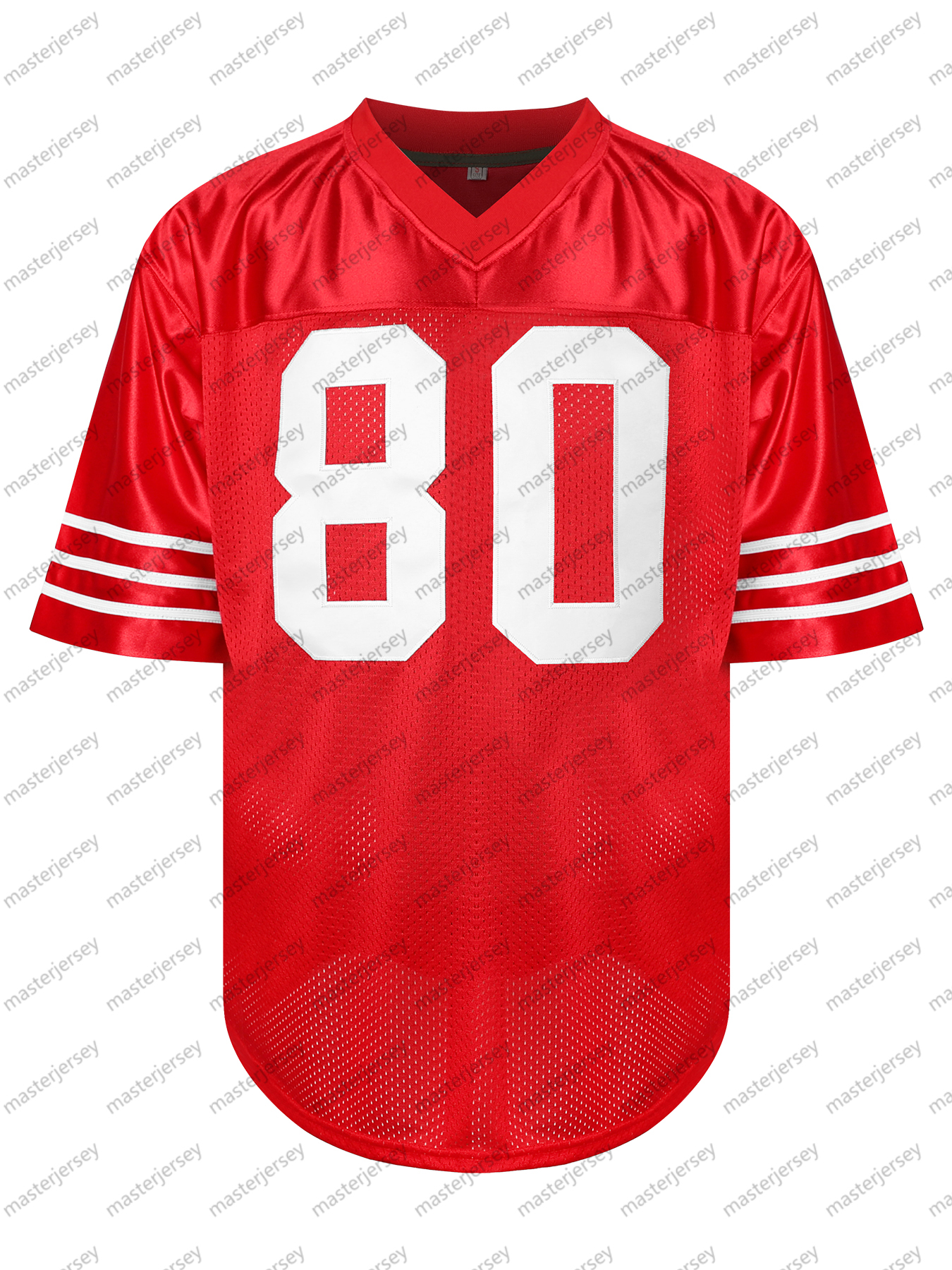 #80 Jerry Rice Comfy V-Neck Football Jersey Red Mesh Embroidery for Training and Competition Breathable Moisture-Wicking Short Sleeve Top for Active j
