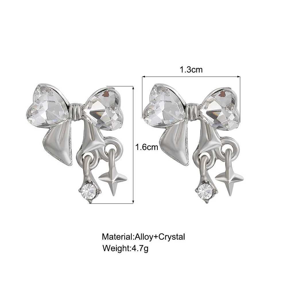 Y2K bow zircon stud earrings used for stylish Korean silver crystal personalized earrings girls party jewelry gifts X241106