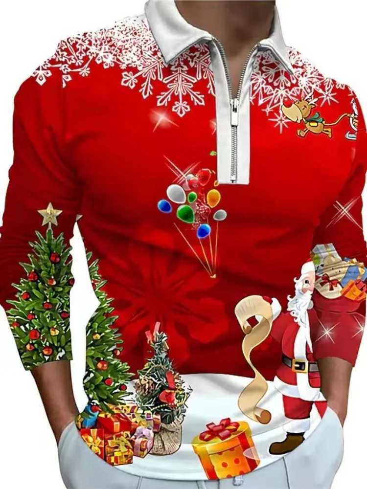 Mens Christmas 3D style graphic long SVE shirt fresh Strt casual fashion mens lapel comfortable soft top W241106