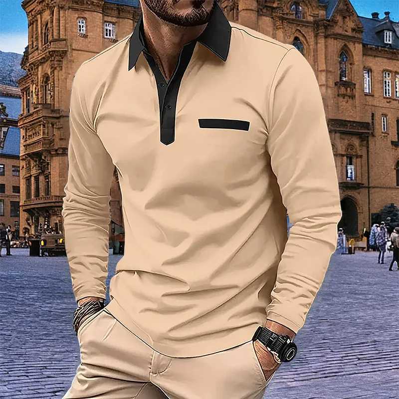 Spring/Summer Mens Long Sved Business Casual Shirt Solid Color Collar Shirt European and American Plus Size W241106