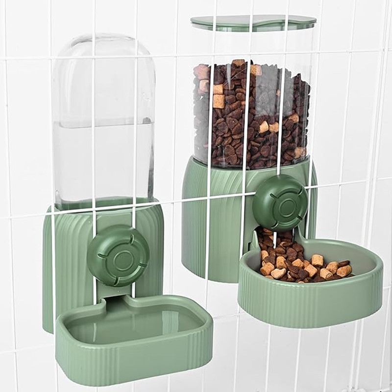 Hanging Automatic Pet Food Water Dispenser, Auto Gravity Rabbit Feeder and Waterer Set, Cage Cat Food Bowl