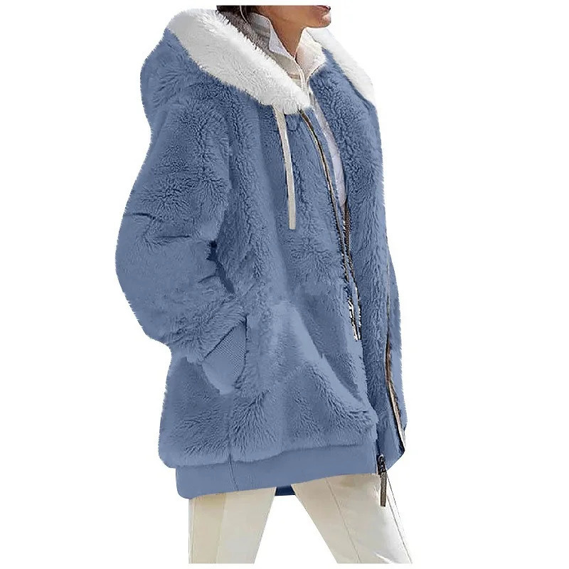 Winter Fashion Womens Coat Casual Hooded Zipper Ladies Clothes Cashmere Autumn Women Fleece Jacket Solid Color Ladies Coats 241106