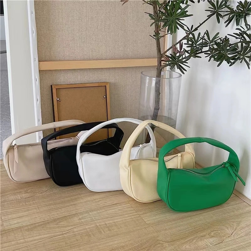 Solid color simple fashion soft leather handbag all-around bag submission date daily armpit bag small garbage bag 241105