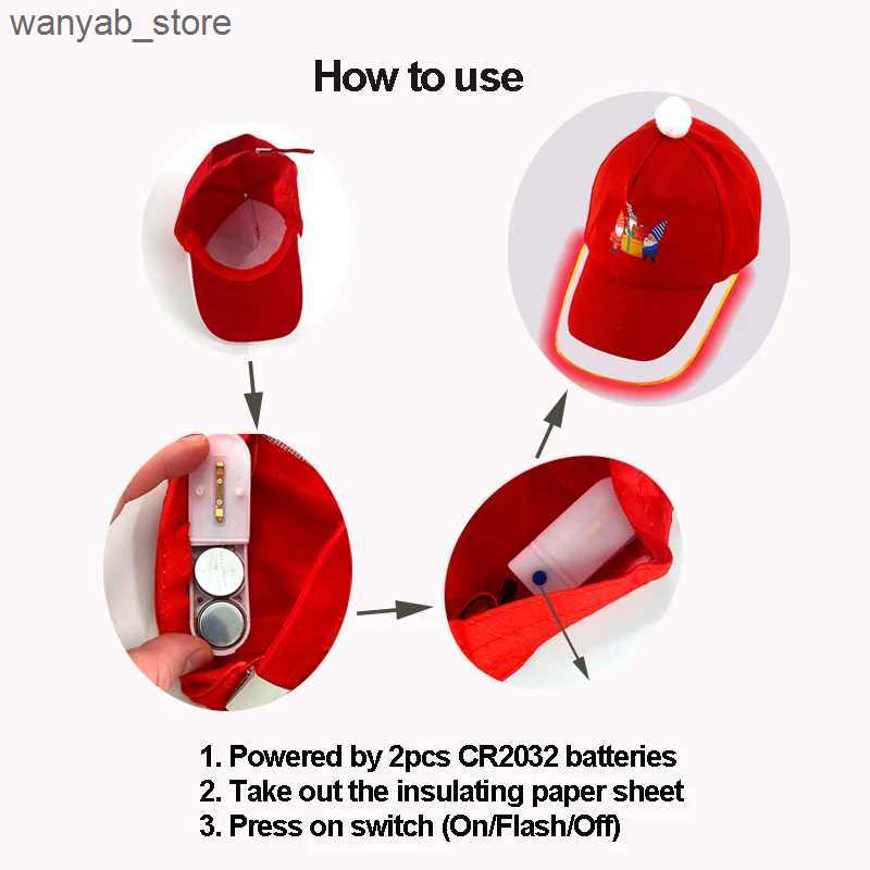 Wide Brim Hats Bucket Hats 2024 Christmas New Year Red Baseball Caps Luminous LED Santa Claus Penguin Tree Snow Pattern Decorative Hats Adult Children