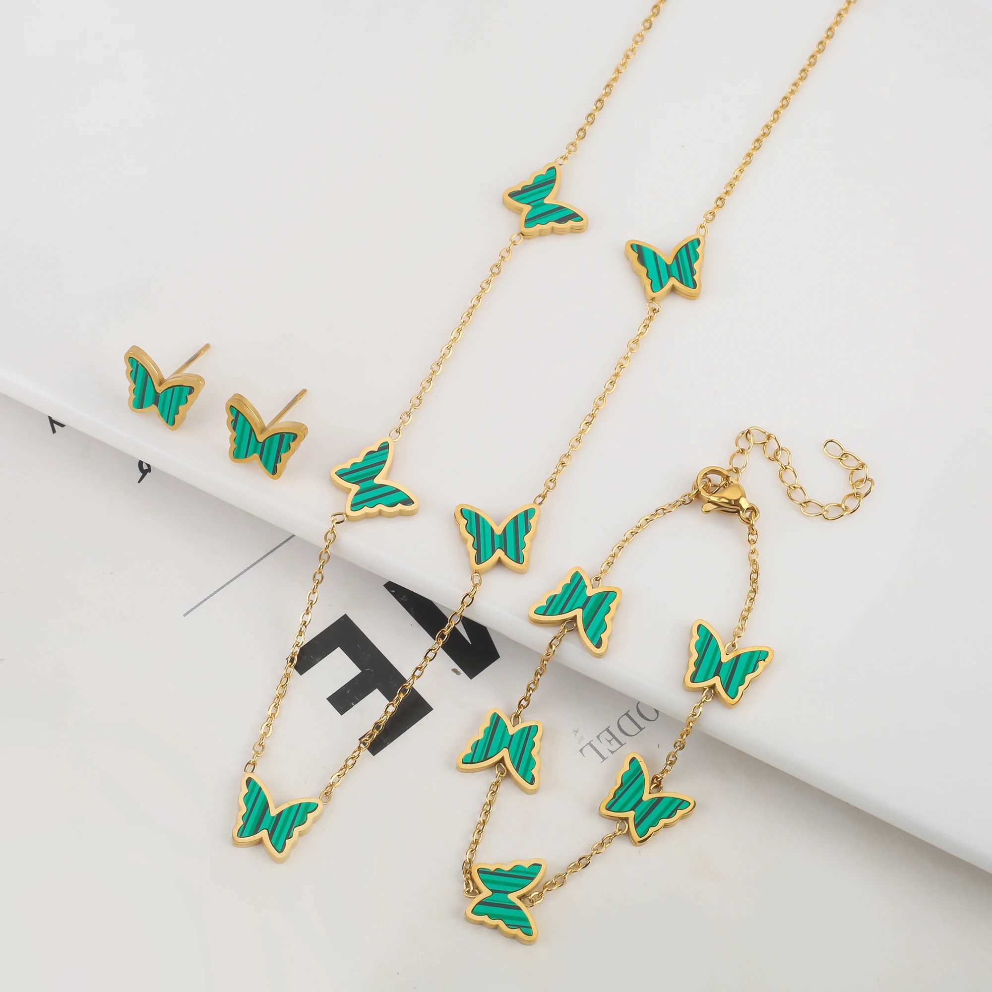 New shell single-sided stainless steel 18K gold-plated luxury jewelry set Wens high-quality waterproof gift X241106
