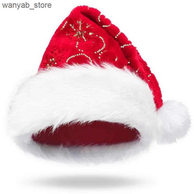 Wide Brim Hats Bucket Hats New High-end Plush Beaded Christmas Hat Christmas Decoration Gold Party Dress Embroidered Christmas Hat Decoration Santa Ha