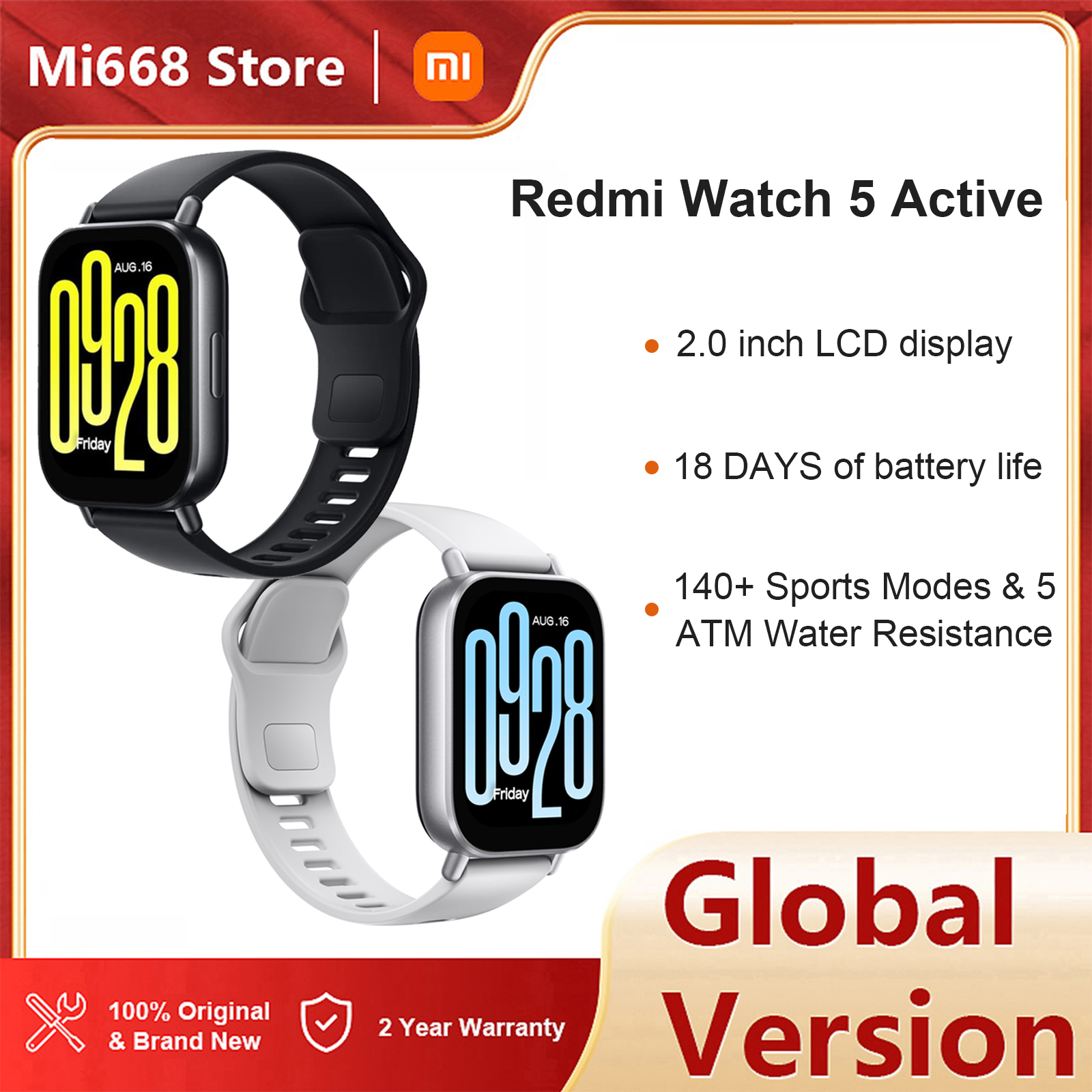 Global Version Xiaomi Redmi Watch 5 Active Smartwatch 2 ''LCD Display Bluetooth Calling Heartrate Blood Oxygen Mornitoring