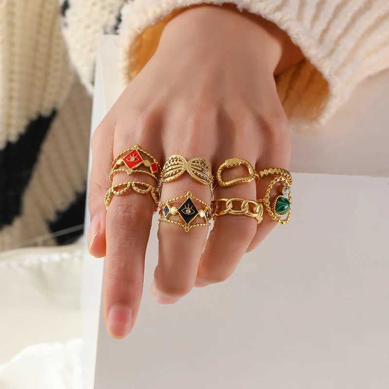 EILIECK 316L stainless steel gold retro cufflinks suitable for warm girls new non fading adjustable ring jewelry gift X241106