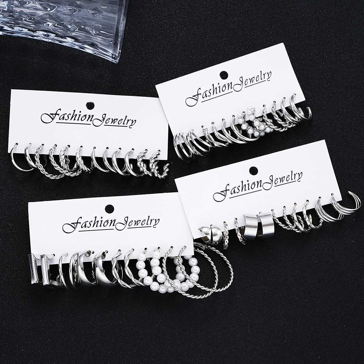 24 piece fashionable retro ring earring set suitable for Wenboho metal rings Geely Twist pearl earrings fashionable jewelry gifts X241106