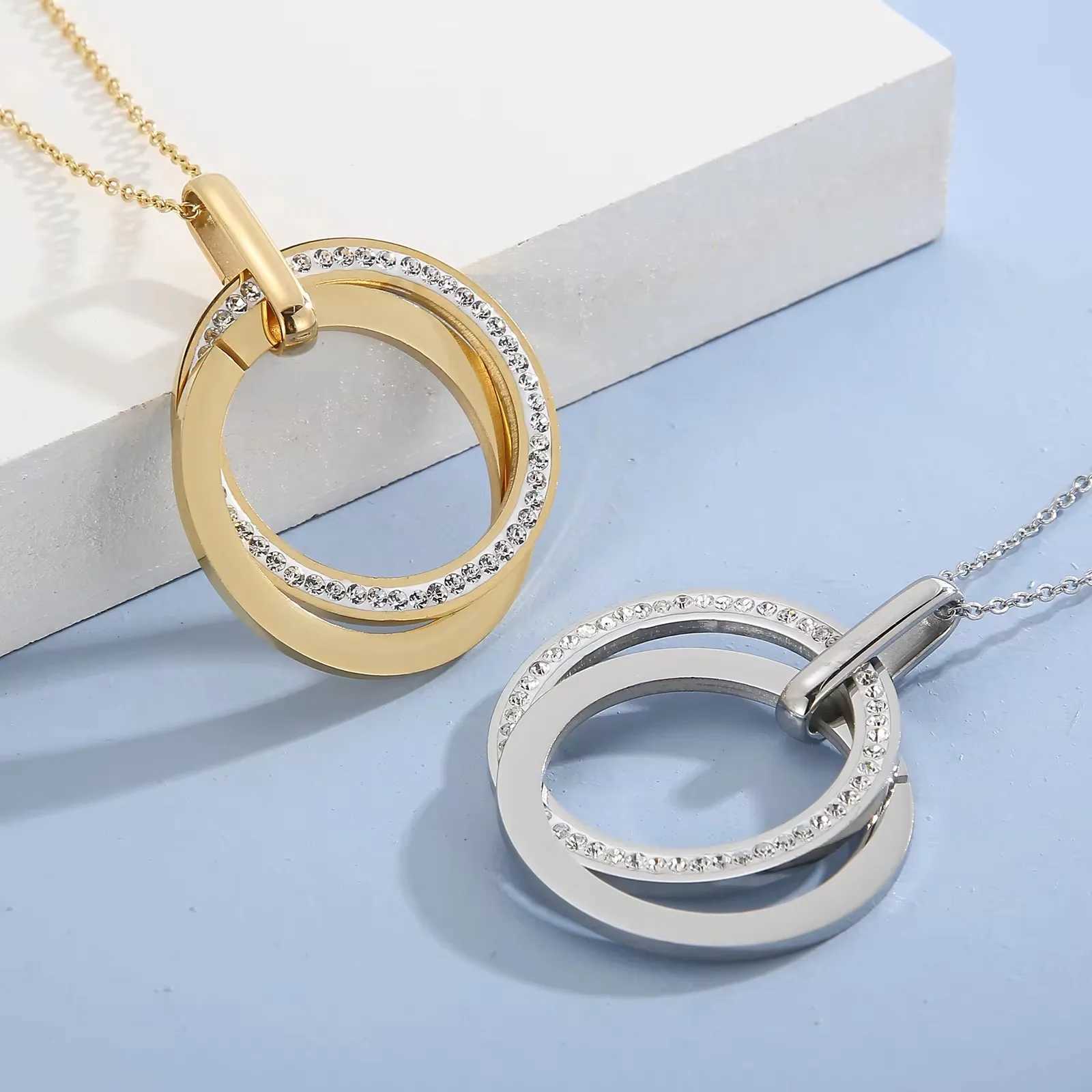 Stainless steel jewelry set used for Wen tricycle pendant necklace earrings Wen fashionable zirconia wedding jewelry set X241106
