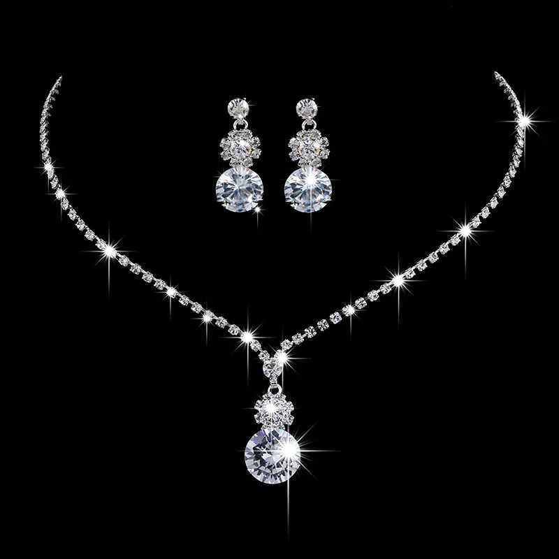 Fashion Crystal Bridal Jewelry Set Water Diamond Silver Plated Wedding Dress Banquet Necklace Earring Set Womens Gift X241106